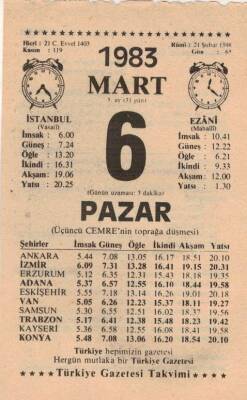 6 Mart 1983 Takvim Yaprağı EFM(N)5823 - 3