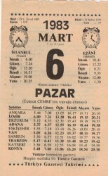 6 Mart 1983 Takvim Yaprağı EFM(N)5823 - 1