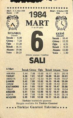 6 Mart 1984 Takvim Yaprağı - Doğum Günü Hediyesi EFM(N)11156 - 1