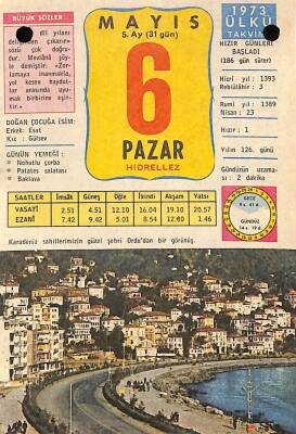 6 Mayıs 1973 Takvim Yaprağı - Doğum Günü Hediyesi EFM(N)9331 - 1