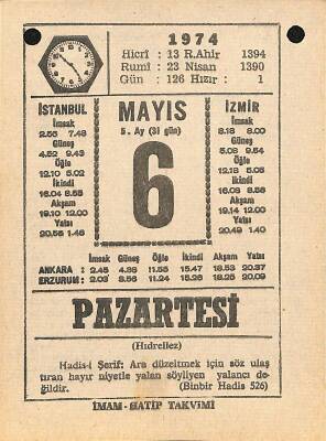 6 Mayıs 1974 Takvim Yaprağı - Doğum Günü Hediyesi EFM(N)12320 - 1