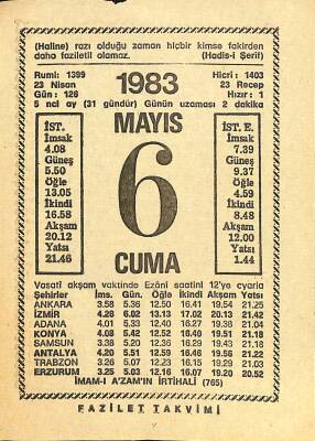 6 Mayıs 1983 Takvim Yaprağı - Doğum Günü Hediyesi EFM(N)12153 - 1