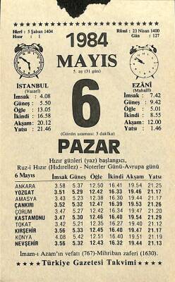 6 Mayıs 1984 Takvim Yaprağı - Doğum Günü Hediyesi EFM(N)11166 - 1