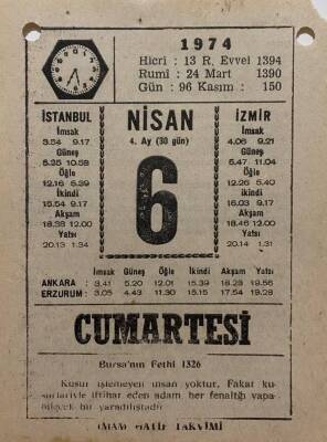 6 Nisan 1974 Takvim Yaprağı - Doğum Günü Hediyesi EFM(N)8163 - 2