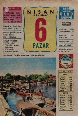 6 Nisan 1980 Takvim Yaprağı - Doğum Günü Hediyesi EFM(N)8420 - 2