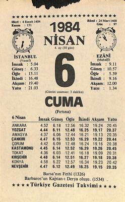 6 Nisan 1984 Takvim Yaprağı - Doğum Günü Hediyesi EFM(N)11215 - 1