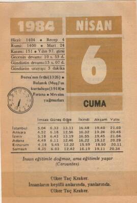 6 Nisan 1984 Takvim Yaprağı EFM(N)6189 - 1