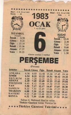 6 Ocak 1983 Takvim Yaprağı EFM(N)4559 - 1