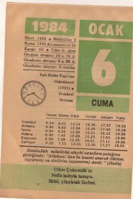 6 Ocak 1984 Takvim Yaprağı EFM(N)4745 - 1