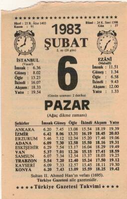 6 Şubat 1983 Takvim Yaprağı EFM(N)5386 - 1