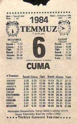 6 Temmuz 1984 Takvim Yaprağı - Doğum Günü Hediyesi EFM(N)11193 - 1