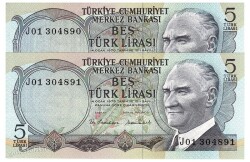 6.Emisyon 2.Tertip 5 Türk Lirası Seri Takipli J01 ÇAÇİL TCK2919 - 1