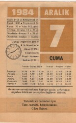 7 Aralık 1984 Takvim Yaprağı EFM(N)4166 - 3