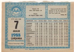 7 Aralık 1988 Takvim Yaprağı EFM(N)4473 - 3