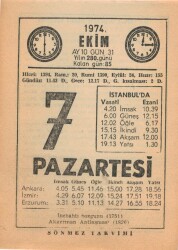 7 Ekim 1974 Takvim Yaprağı EFM(N)2977 - 3