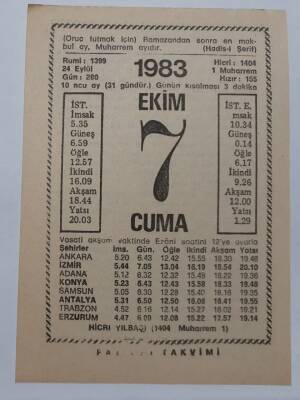 7 Ekim 1983 Takvim Yaprağı - Doğum Günü Hediyesi EFM(N)6710 - 1