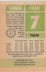 7 Ekim 1984 Takvim Yaprağı EFM(N)3008 - 3