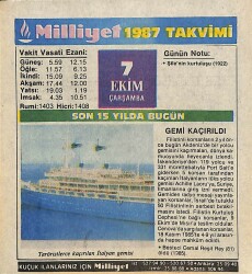 7 Ekim 1987 Resimli Takvim Yaprağı - Doğum Günü Hediyesi EFM(N)10505 - 4