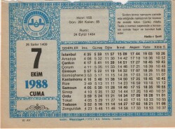 7 Ekim 1988 Takvim Yaprağı EFM(N)3194 - 3