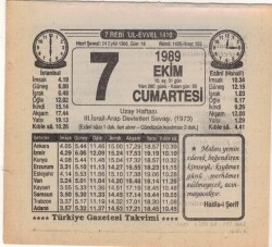 7 Ekim 1989 Takvim Yaprağı EFM(N)3101 - 3