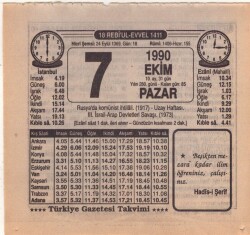 7 Ekim 1990 Takvim Yaprağı EFM(N)3132 - 3