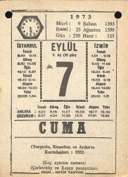 7 Eylül 1973 Takvim Yaprağı - Doğum Günü Hediyesi EFM(N)9853 - 1