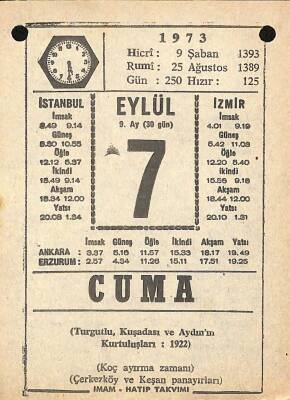 7 Eylül 1973 Takvim Yaprağı - Doğum Günü Hediyesi EFM(N)9853 - 1