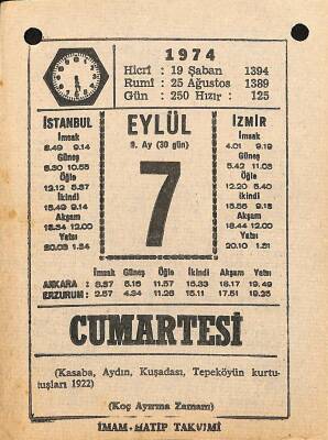 7 Eylül 1974 Takvim Yaprağı - Doğum Günü Hediyesi EFM(N)12336 - 1