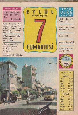 7 Eylül 1974 Takvim Yaprağı -Doğum Günü Hediyesi EFM(N)6378 - 1