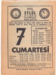 7 Eylül 1974 Takvim Yaprağı EFM(N)2649 - 3