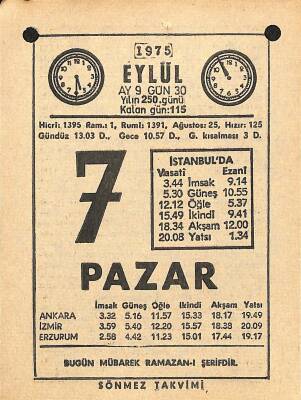 7 Eylül 1975 Takvim Yaprağı - Doğum Günü Hediyesi EFM(N)12489 - 1