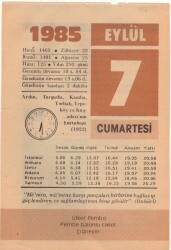 7 Eylül 1985 Takvim Yaprağı EFM(N)2651 - 3