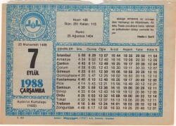 7 Eylül 1988 Takvim Yaprağı EFM(N)2653 - 3