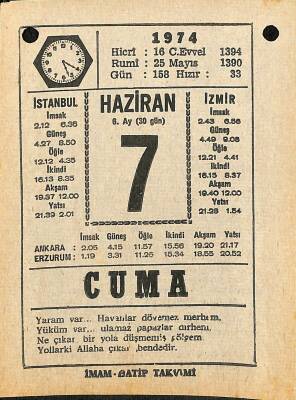 7 Haziran 1974 Takvim Yaprağı - Doğum Günü Hediyesi EFM(N)11968 - 1