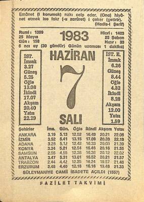 7 Haziran 1983 Takvim Yaprağı - Doğum Günü Hediyesi EFM(N)11996 - 1