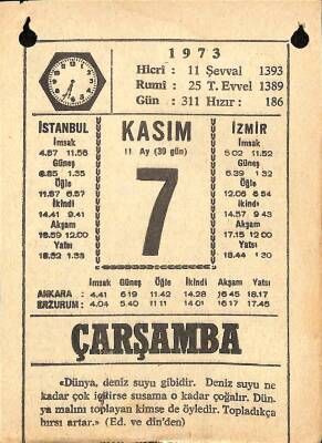 7 Kasım 1973 Takvim Yaprağı - Doğum Günü Hediyesi EFM(N)10710 - 4