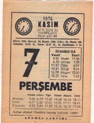 7 Kasım 1974 Takvim Yaprağı EFM(N)3317 - 2