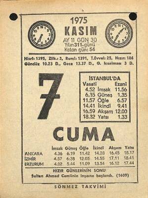 7 Kasım 1975 Takvim Yaprağı - Doğum Günü Hediyesi EFM(N)12575 - 1