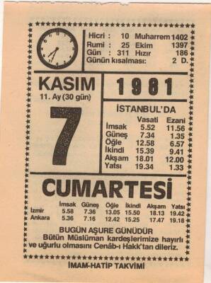 7 Kasım 1981 Takvim Yaprağı EFM(N)4259 - 3