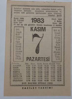 7 Kasım 1983 Takvim Yaprağı - Doğum Günü Hediyesi EFM(N)6925 - 1