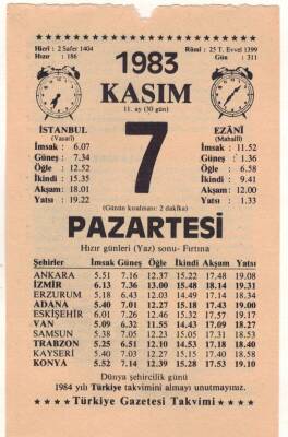 7 Kasım 1983 Takvim Yaprağı EFM(N)3951 - 3