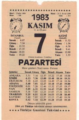 7 Kasım 1983 Takvim Yaprağı EFM(N)3951 - 1