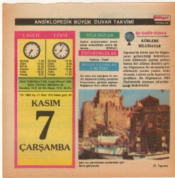 7 Kasım 1984 Takvim Yaprağı EFM(N)4043 - 2