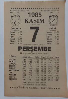 7 Kasım 1985 Takvim Yaprağı - Doğum Günü Hediyesi EFM(N)6683 - 1