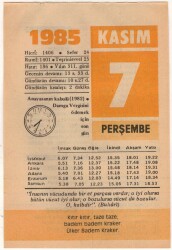 7 Kasım 1985 Takvim Yaprağı EFM(N)3377 - 3