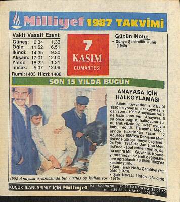 7 Kasım 1987 Takvim Yaprağı - Doğum Günü Hediyesi EFM(N)11938 - 1