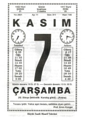 7 Kasım 2001 Takvim Yaprağı Doğum Günü Hediyesi EFM(N)3992 - 3