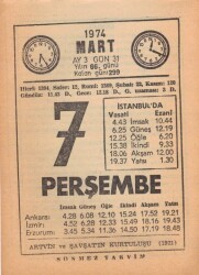 7 Mart 1974 Takvim Yaprağı EFM(N)5886 - 1