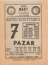 7 Mart 1976 Takvim Yaprağı EFM(N)5948 - 3