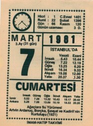 7 Mart 1981 Takvim Yaprağı EFM(N)6009 - 3